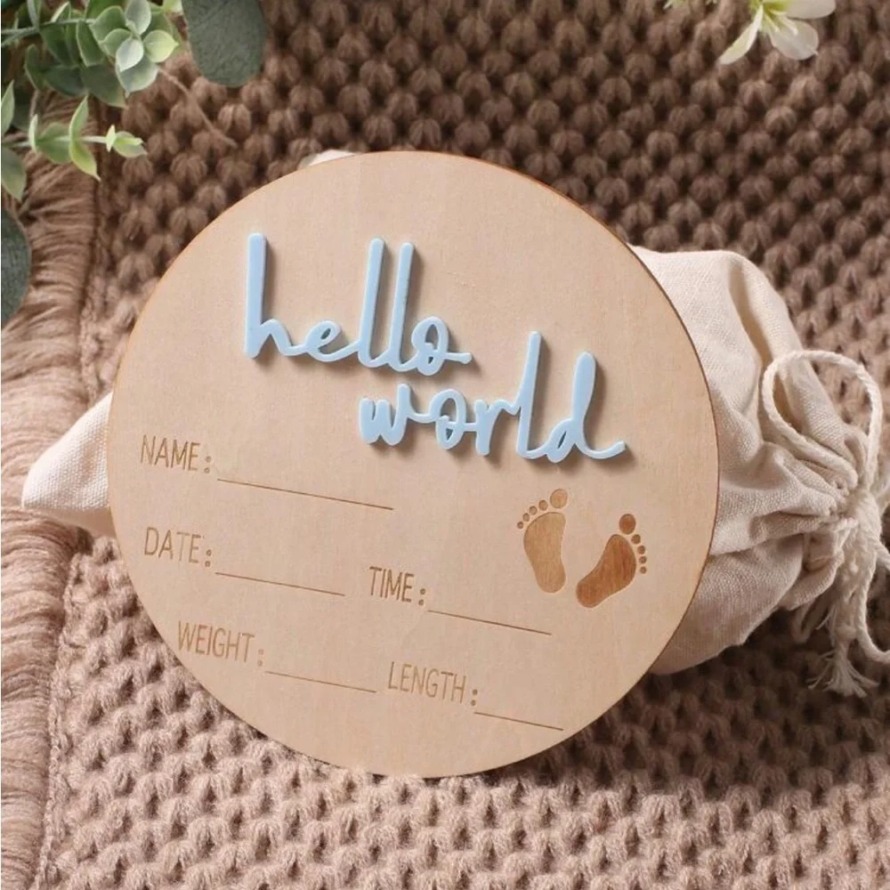 Baby Birth Announcement Wood Discs Baby Girl Boy Acrylic Letter Graphic Monthly - Picture 1 of 9